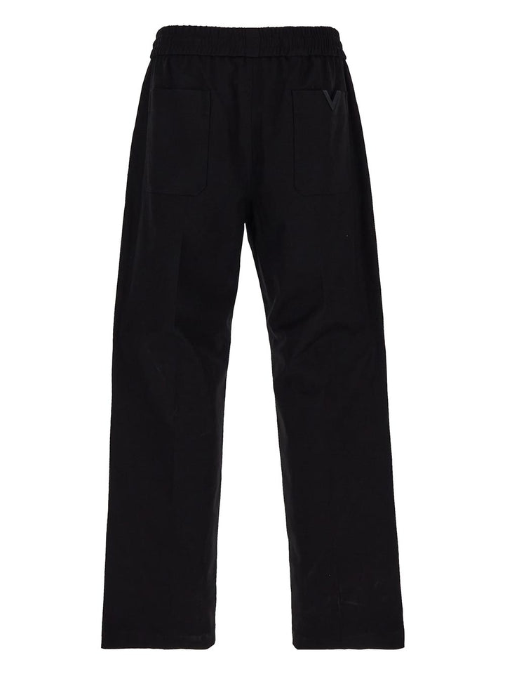 Valentino Stretch Cotton Canvas Pants With Rubberized V Detail