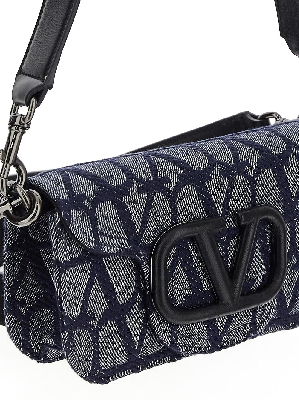 Valentino Garavani Mini Toile Iconographe Locò Shoulder Bag In Denim-Effect Jacquard Fabric