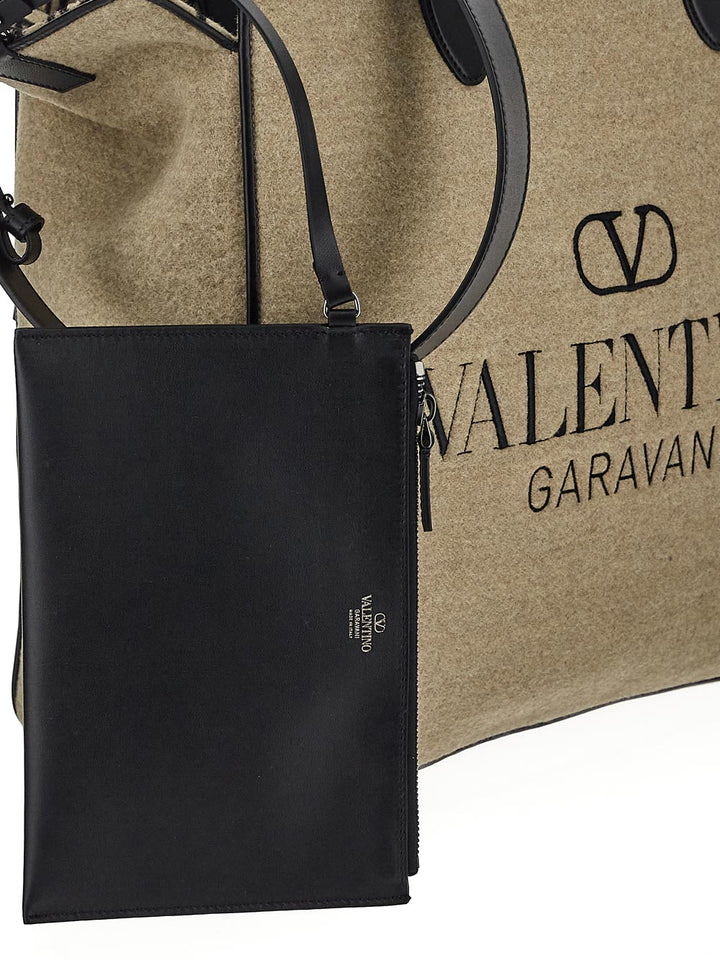 Valentino Garavani Toile Iconographe Shopping Bag In Wool With Leather Details