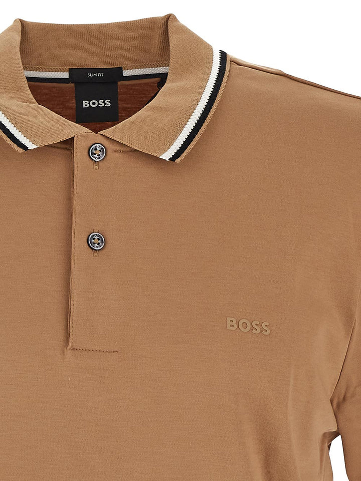 Boss Slim-Fit Polo Shirt In Cotton With Striped Collar