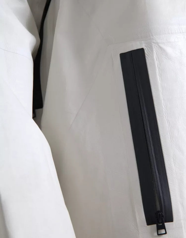 Bottega Veneta White Leather Men Waterproof Jacket Blouson
