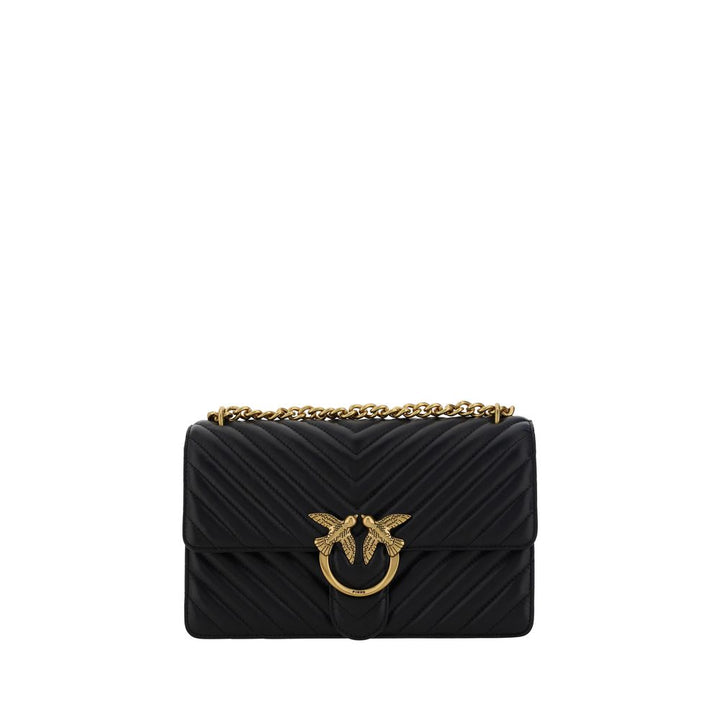 PINKO Black Calf Leather Bos Taurus Shoulder Bag