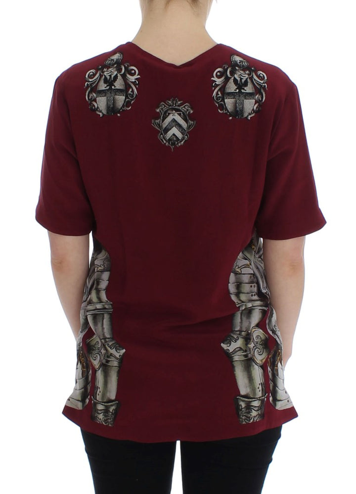 Dolce & Gabbana Red Knight Print Silk Blouse T-shirt