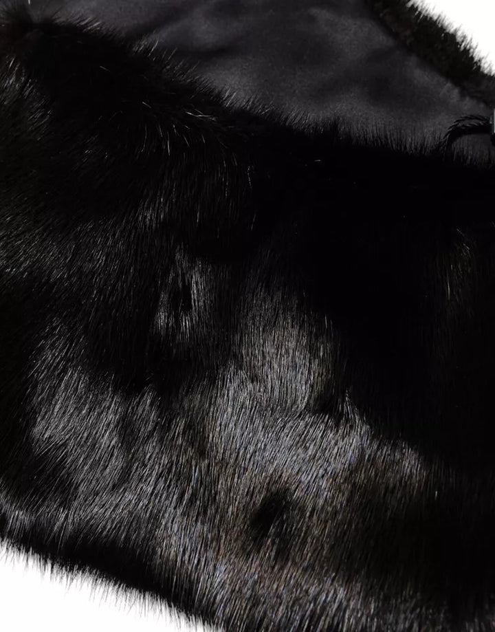 Dolce & Gabbana Black Fur Shawl Neck Wrap Cover Collar Scarf