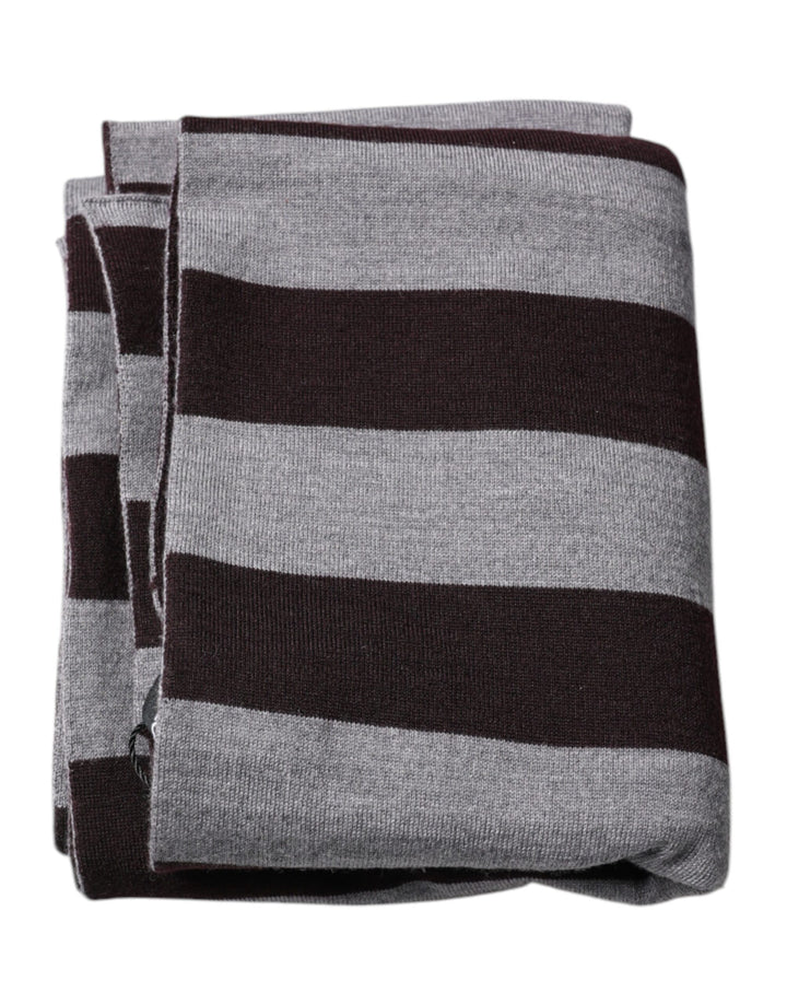Dolce & Gabbana Black Gray Stripes Wool Neck Wrap Scarf