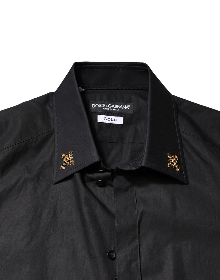 Dolce & Gabbana Black GOLD Cross Embellished Men Dress Shirt