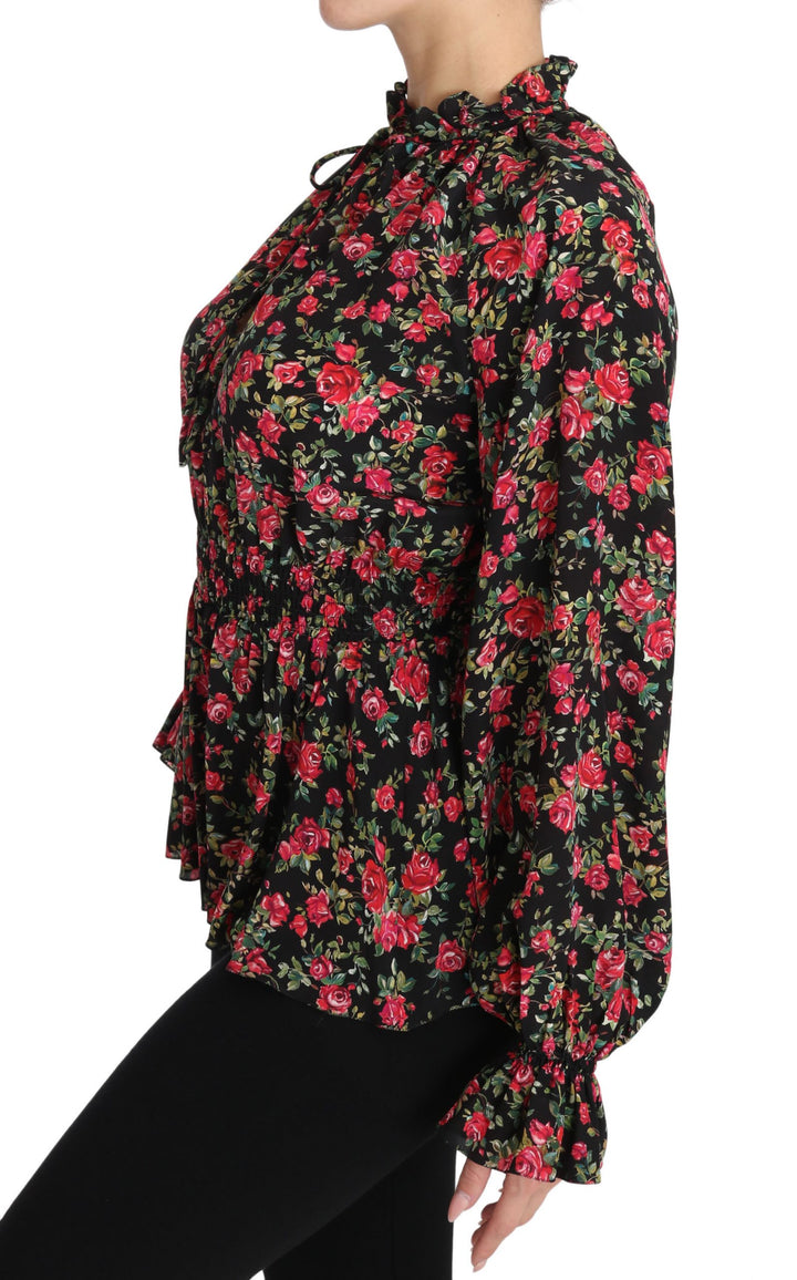 Dolce & Gabbana Black Rose Print Floral Shirt Top Blouse