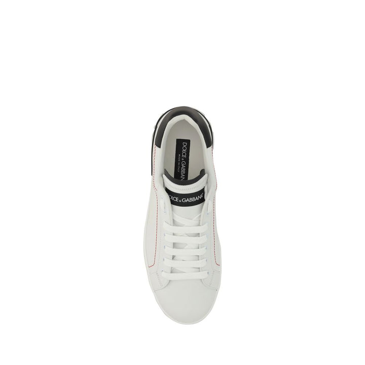 Dolce & Gabbana White Calf Leather Bos Taurus Low Top Sneakers