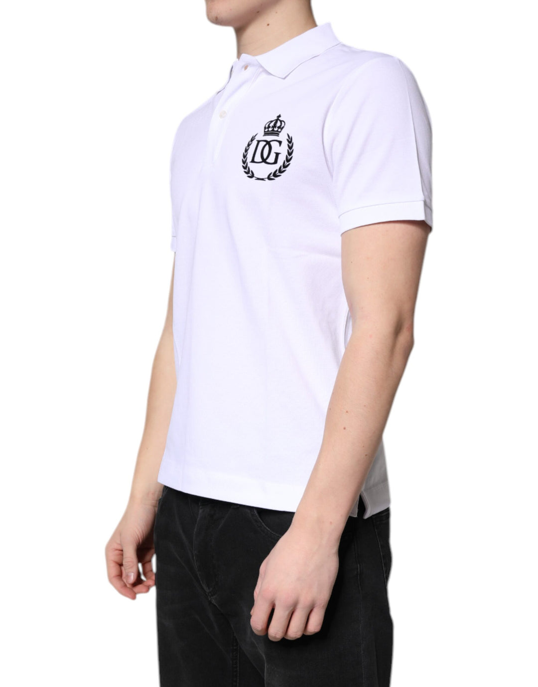 Dolce & Gabbana White Cotton Crown Collared Men Polo T-shirt