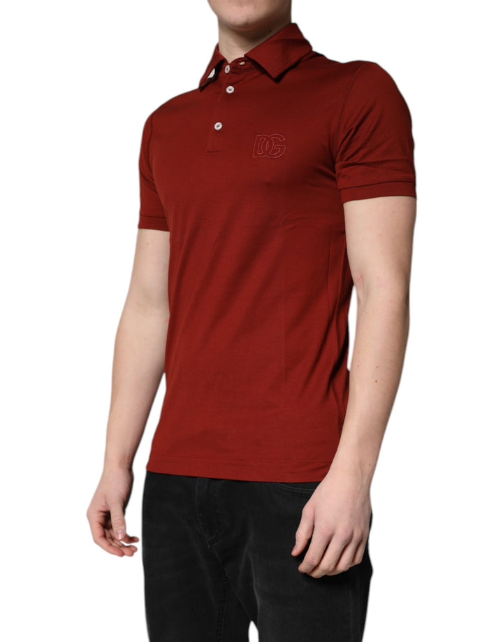 Dolce & Gabbana Red Cotton DG Logo Collared Men Polo T-shirt