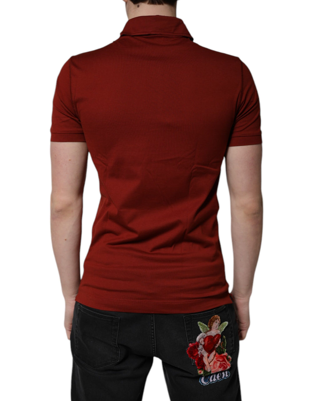Dolce & Gabbana Red Cotton DG Logo Collared Men Polo T-shirt