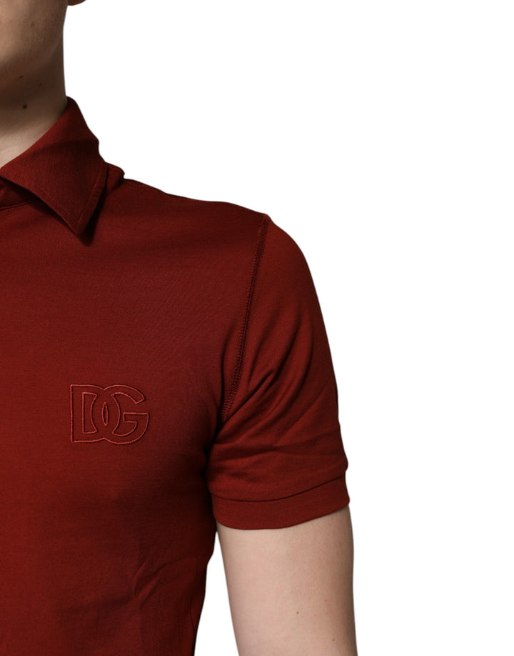Dolce & Gabbana Red Cotton DG Logo Collared Men Polo T-shirt