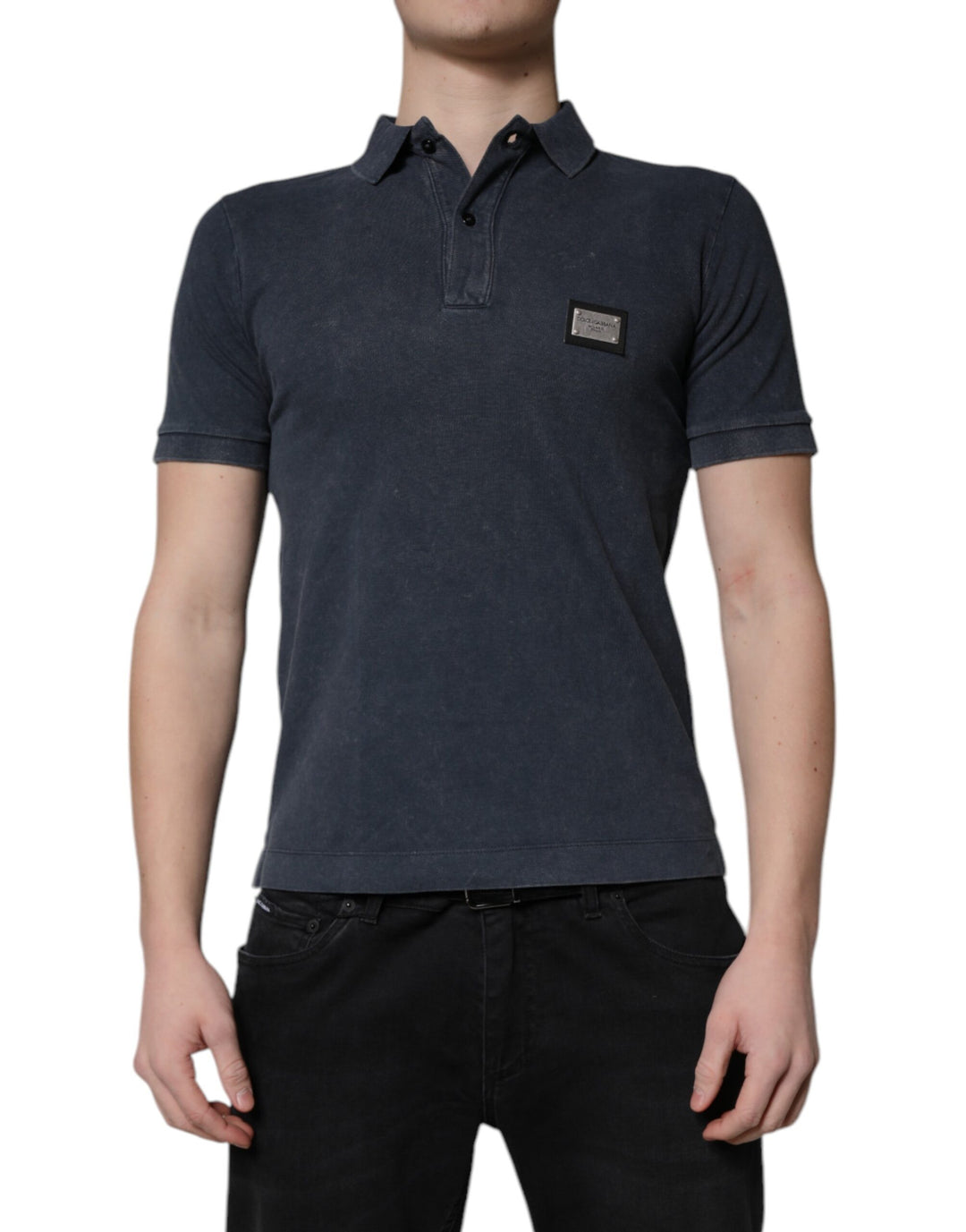 Dolce & Gabbana Dark Blue Logo Plaque Cotton Men Polo Shirt T-shirt