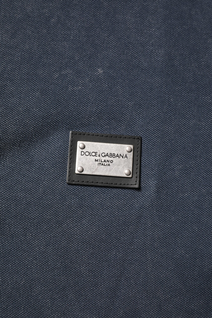 Dolce & Gabbana Dark Blue Logo Plaque Cotton Men Polo Shirt T-shirt