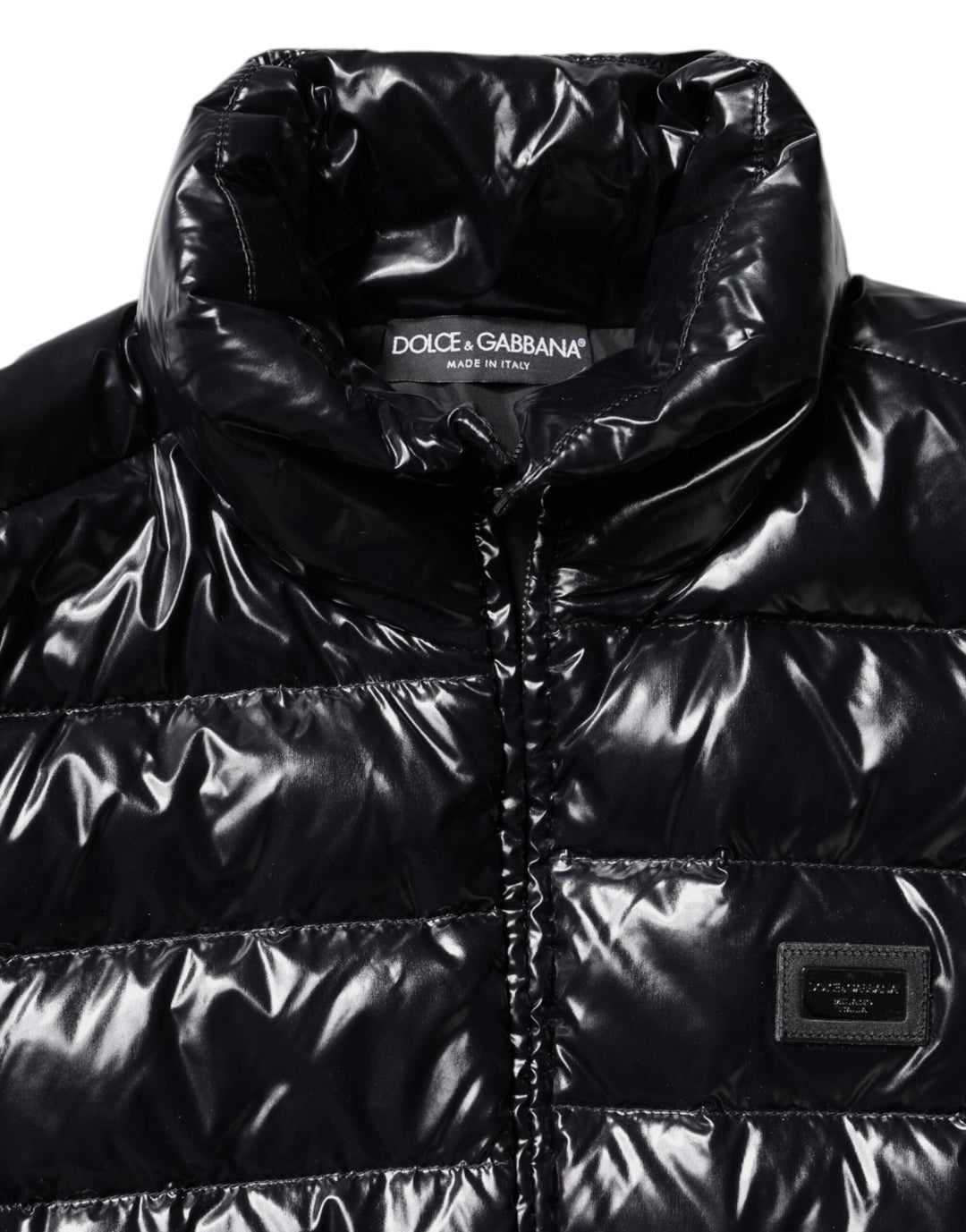 Dolce & Gabbana Black Logo Plaque Full Zip Puffer Jacket