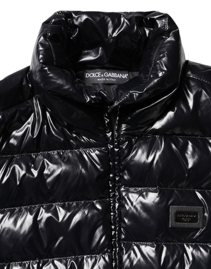 Dolce & Gabbana Black Logo Plaque Full Zip Puffer Jacket
