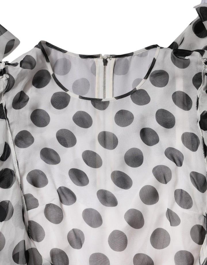 Dolce & Gabbana White Polka Dotted Silk Blend A-line Dress