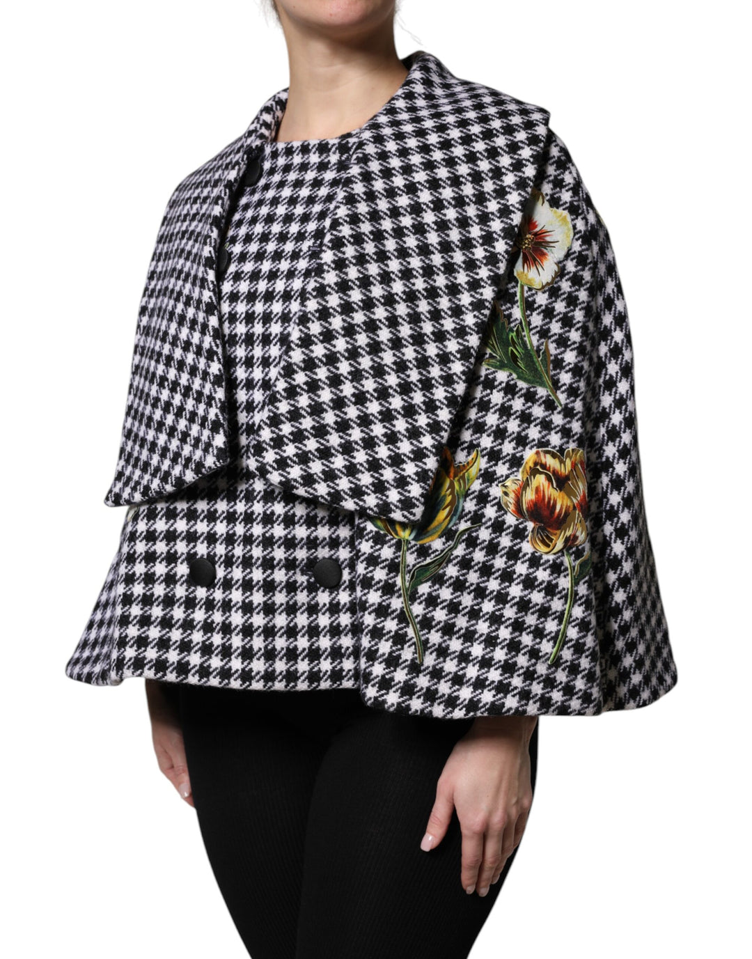 Dolce & Gabbana Black White Monochrome Patterned Floral Cape Jacket
