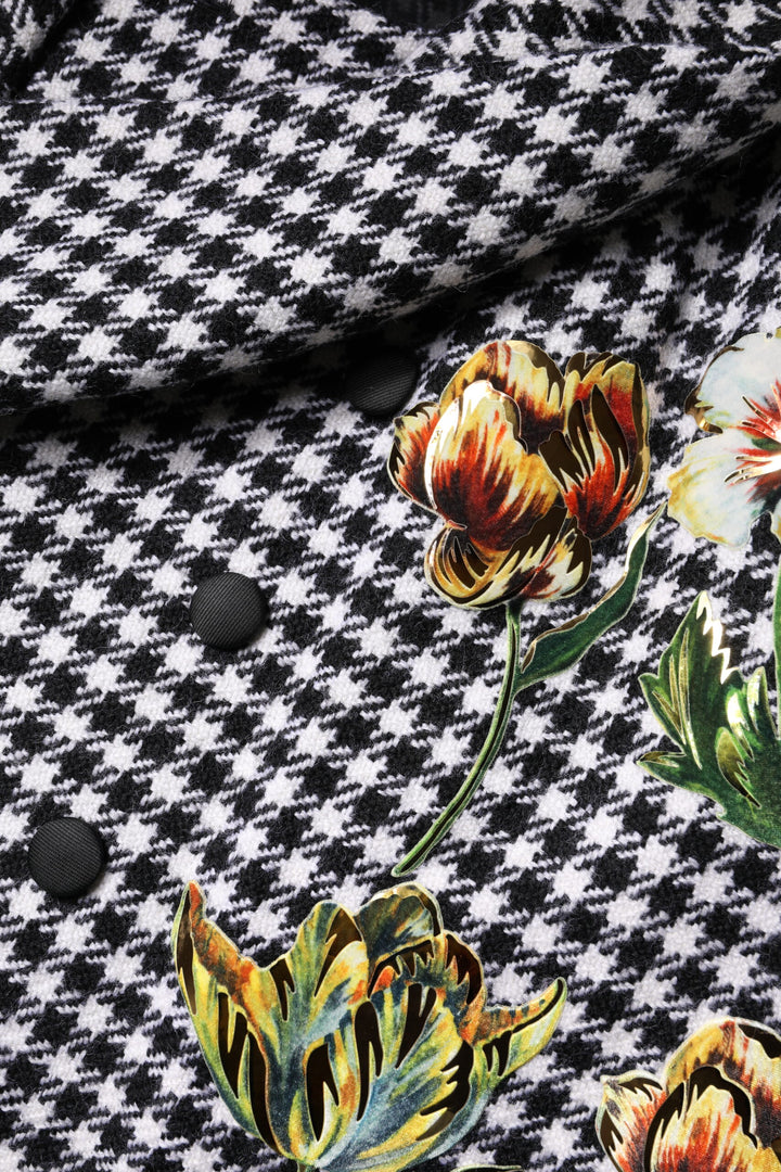 Dolce & Gabbana Black White Monochrome Patterned Floral Cape Jacket