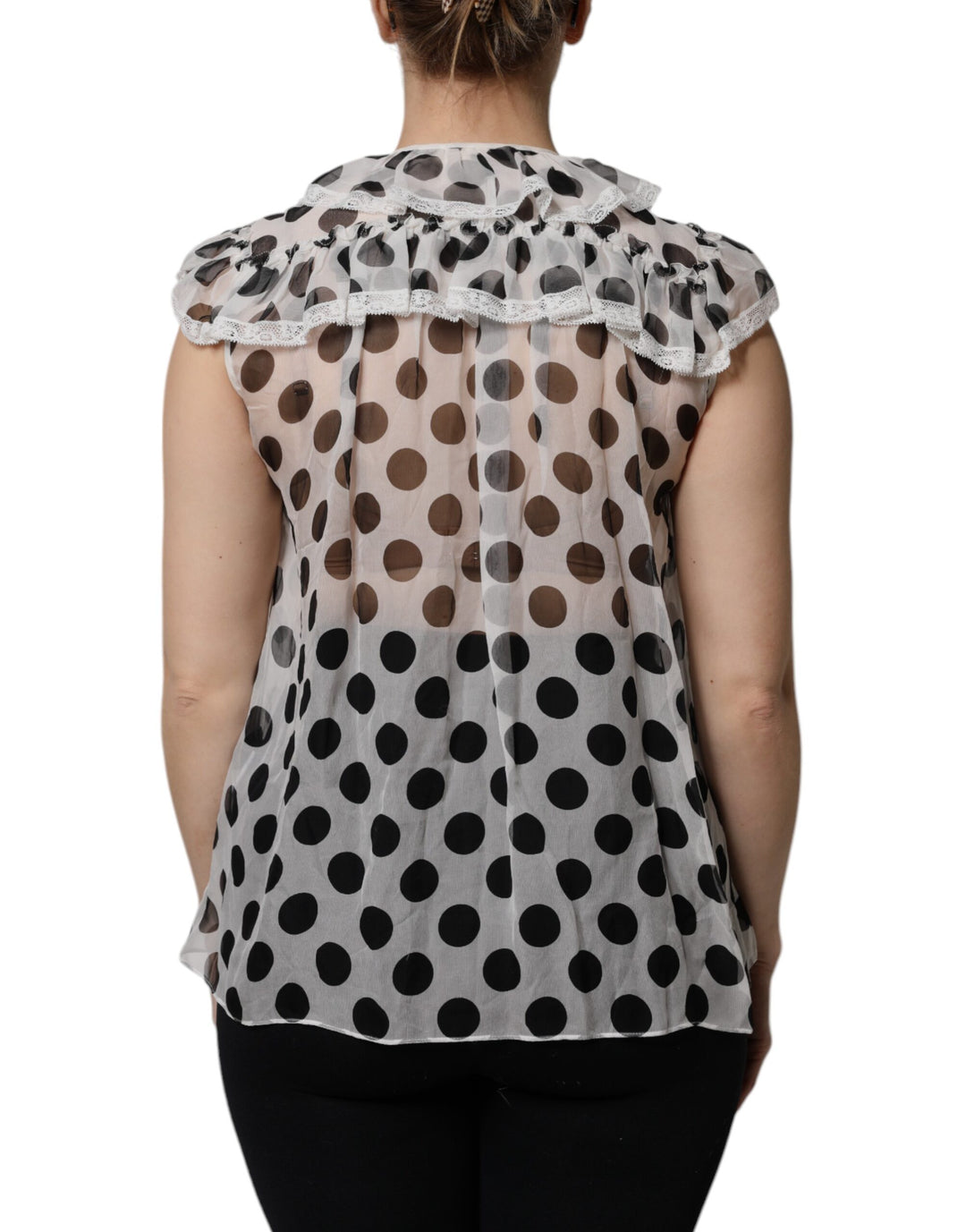 Dolce & Gabbana White Black Polka Dot Cotton Sleeveless Top