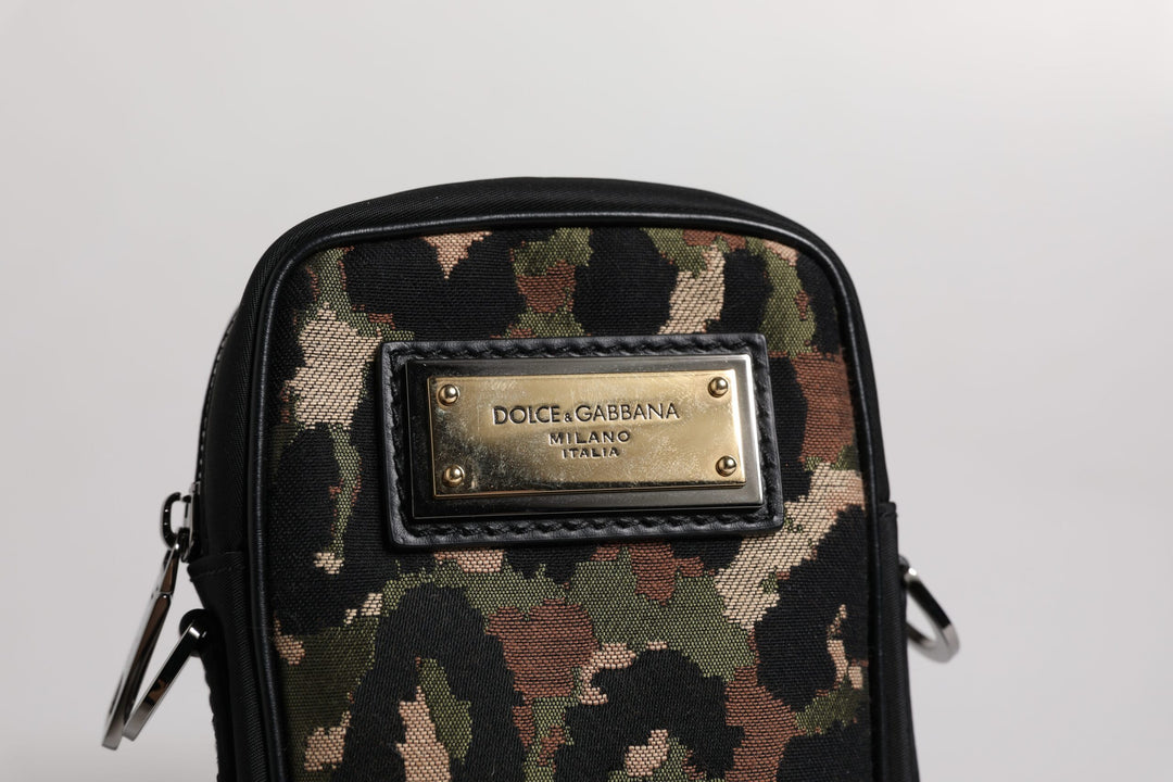 Dolce & Gabbana Multicolor Leopard Jacquard Logo Plaque Neck Strap Bag