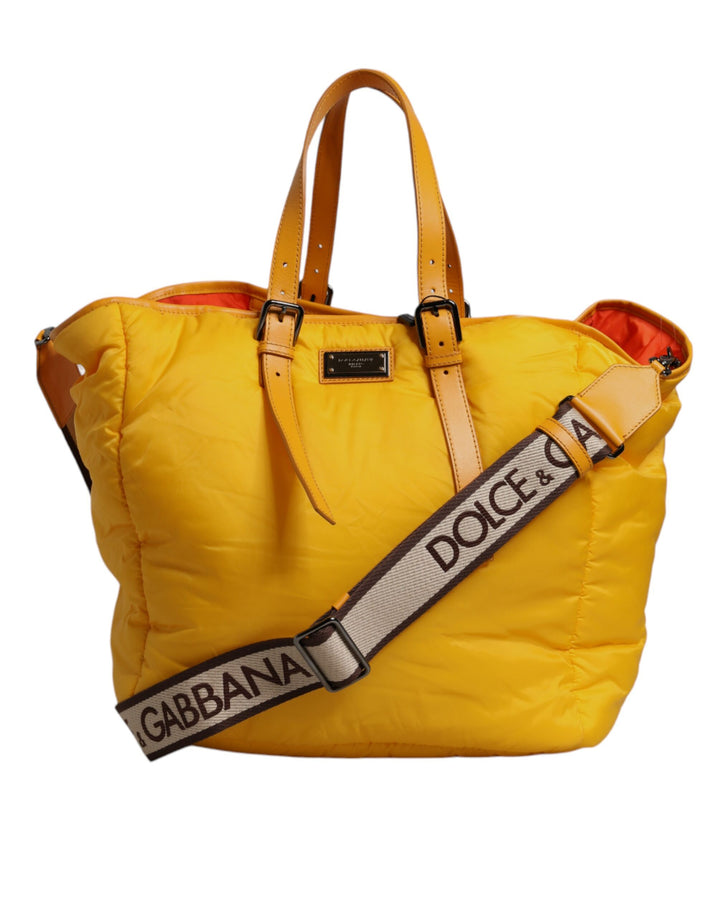 Dolce & Gabbana Yellow Orange Nylon Logo Plaque Hand Shoulder Duffle Bag
