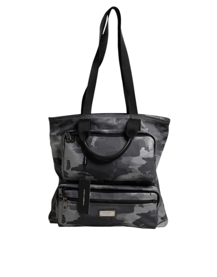Dolce & Gabbana Gray Camo Cotton Multiple Compartments Tote Bag