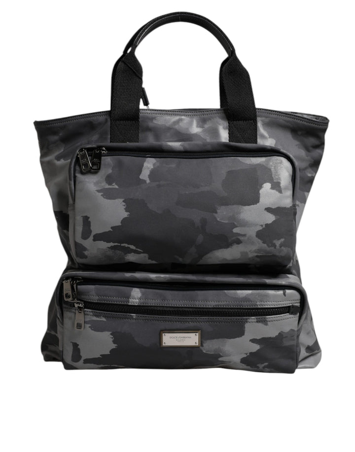 Dolce & Gabbana Gray Camo Cotton Multiple Compartments Tote Bag