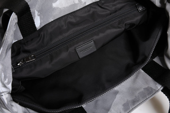 Dolce & Gabbana Gray Camo Cotton Multiple Compartments Tote Bag