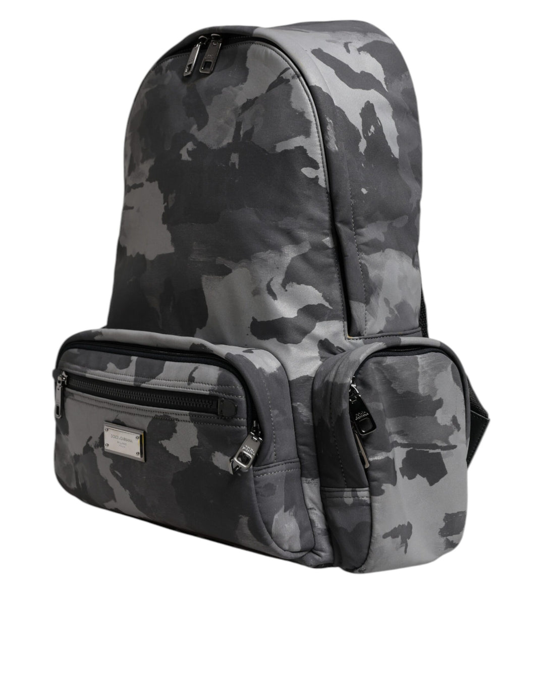 Dolce & Gabbana Gray Cotton Camouflage Logo Plaque Backpack Bag