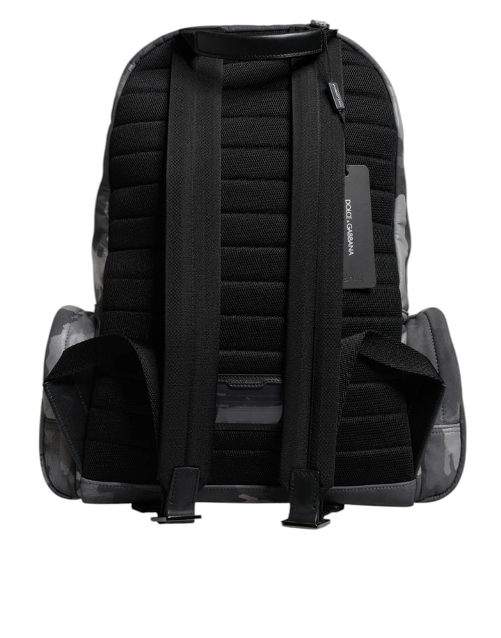 Dolce & Gabbana Gray Cotton Camouflage Logo Plaque Backpack Bag