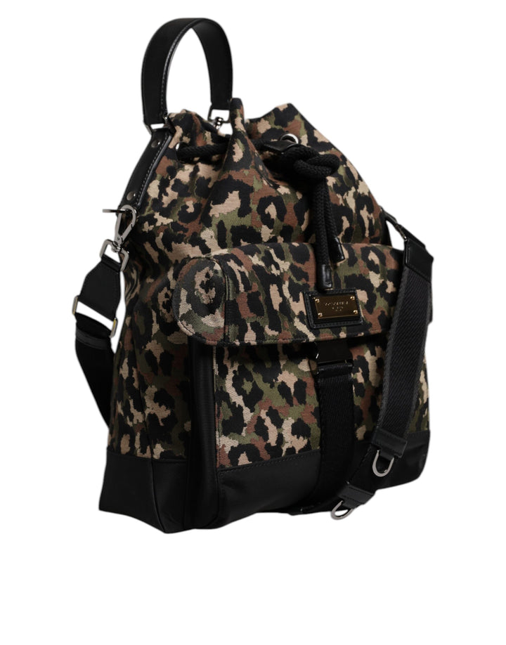 Dolce & Gabbana Multicolor Leopard Cotton Shoulder Bucket Bag