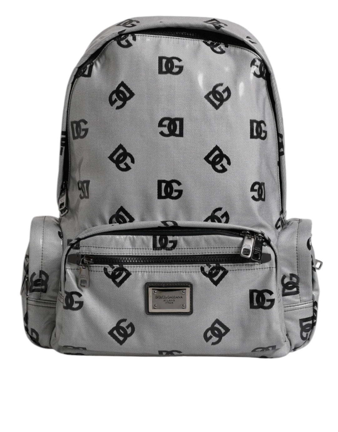 Dolce & Gabbana Polyester Gray Black DG Logo Plaque Backpack Bag