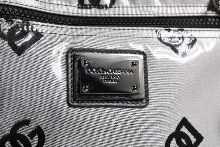 Dolce & Gabbana Polyester Gray Black DG Logo Plaque Backpack Bag