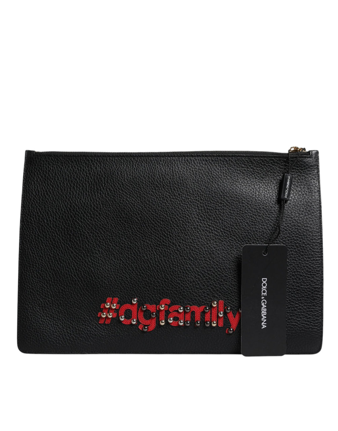 Dolce & Gabbana Black #DGFamily Embellished Leather Clutch Bag
