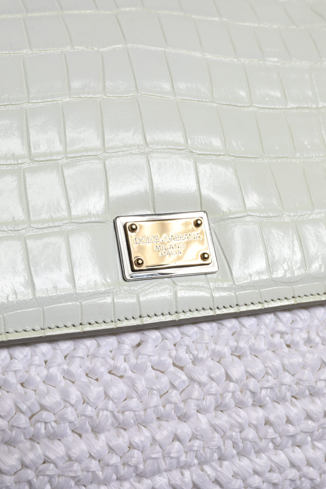 Dolce & Gabbana White Rafia Leather Top Handle Crossbody Bag