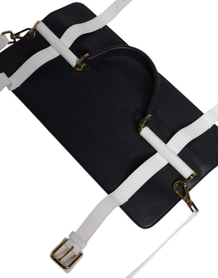 Dolce & Gabbana Blue White Calfskin Leather Crossbody Shoulder Bag