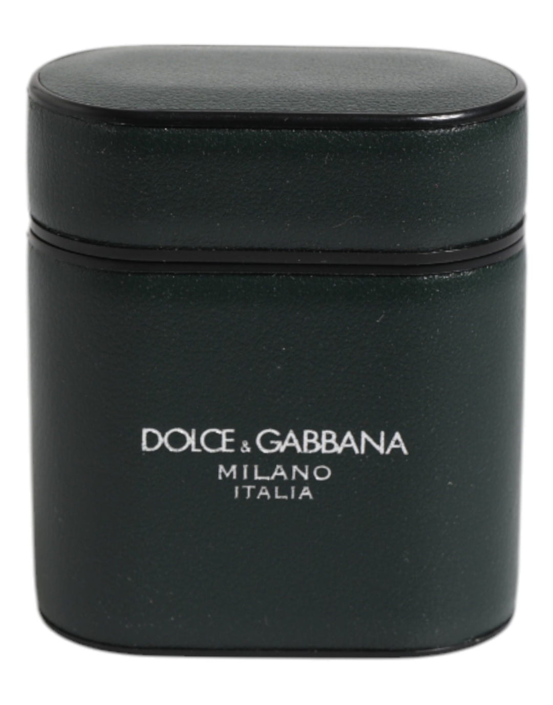Dolce & Gabbana Green Calfskin Leather Logo Print Flip Holder Airpods Case
