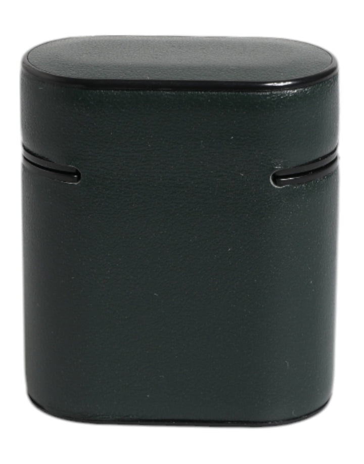 Dolce & Gabbana Green Calfskin Leather Logo Print Flip Holder Airpods Case