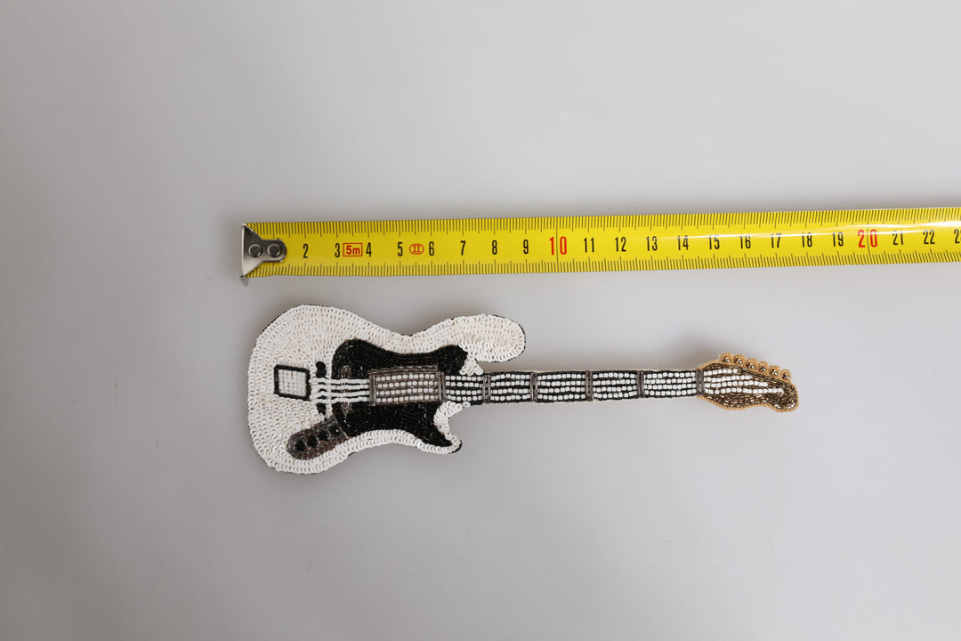 Dolce & Gabbana Gold Brass Logo Beaded Guitar Pin Brooch