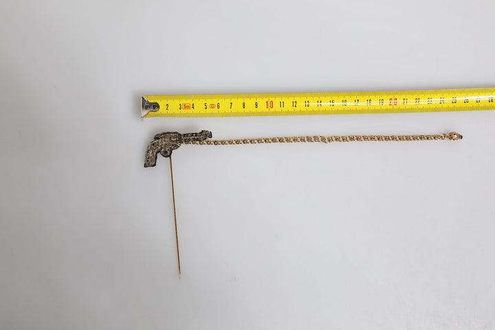 Dolce & Gabbana Black Gold Brass Copper Revolver Brooch Lapel Pin