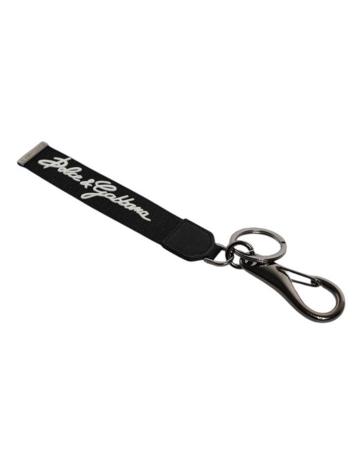 Dolce & Gabbana Black White DG Logo Silver Men Keychain Polyester Keyring