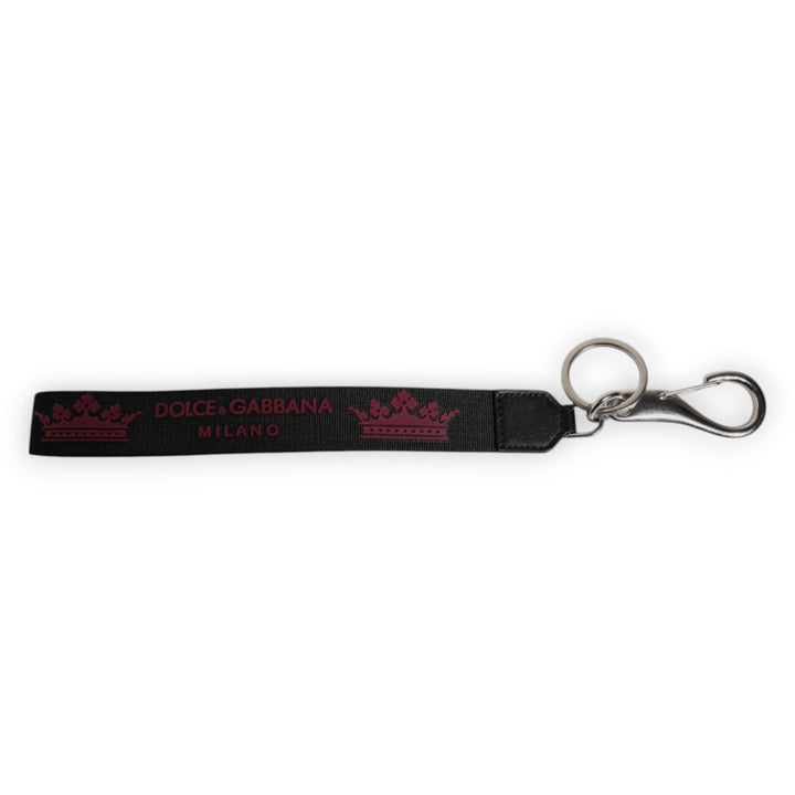 Dolce & Gabbana Black Nylon Logo DG Crown Men's Holder Keychain Keyring