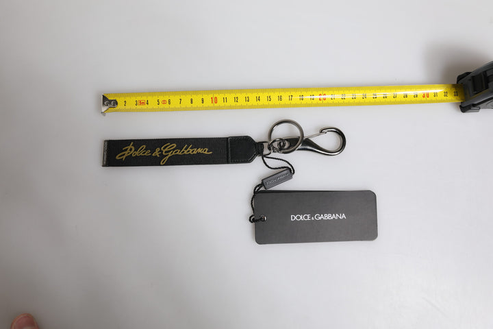Dolce & Gabbana Black Logo Nylon Silver Brass Men Holder Keychain Keyring