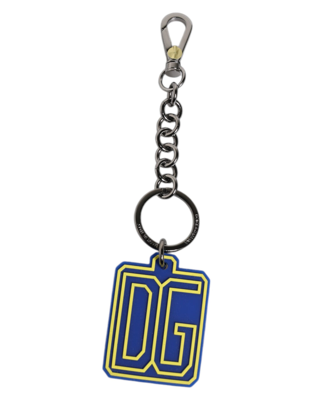 Dolce & Gabbana Blue Yellow DG Rubber Logo Silver Men's Keychain Keyring
