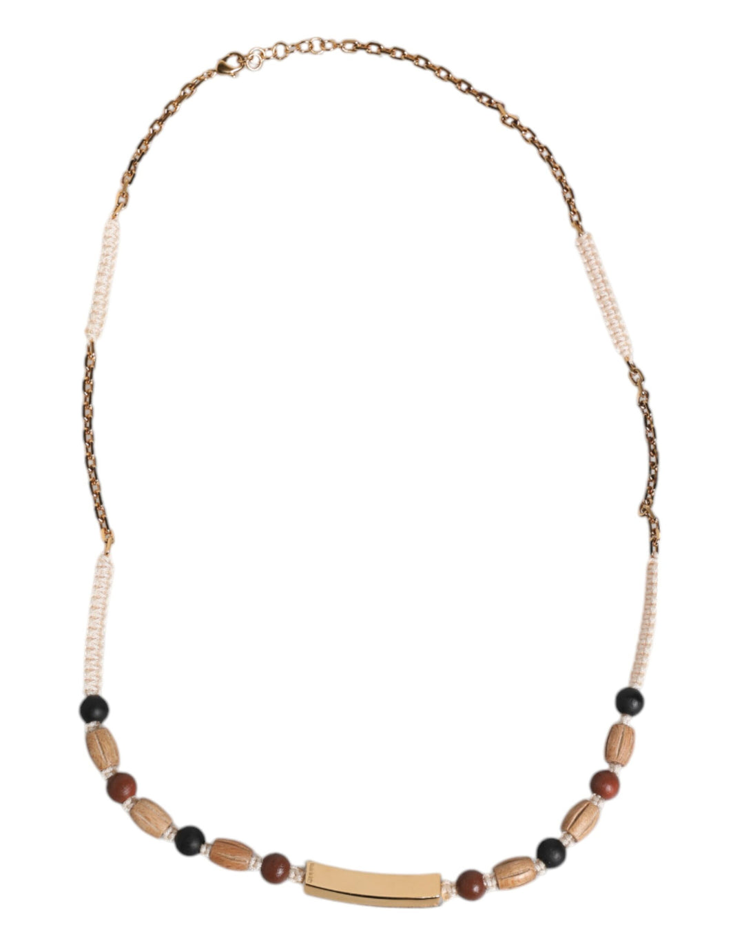 Dolce & Gabbana Black Gold Wooden Beaded Logo Pendant Necklace