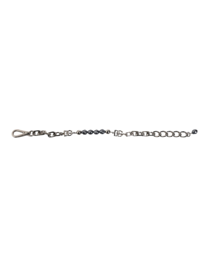 Dolce & Gabbana Silver Tone Chain Lobster Clasp Logo Gray Pearls Bracelet