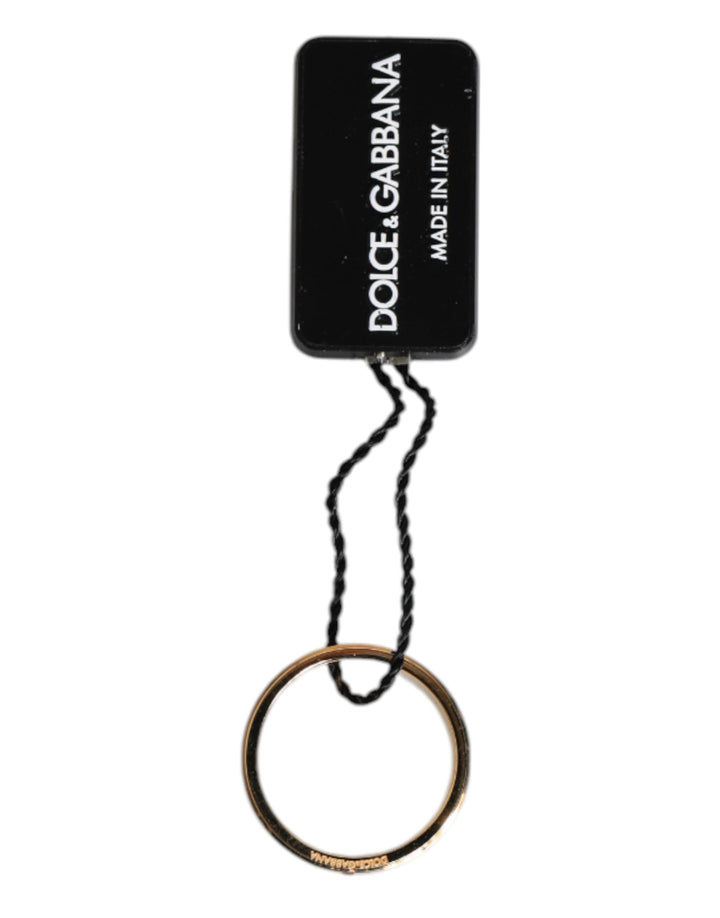 Dolce & Gabbana Gold Tone Brass Red Crystal DG Logo Ring