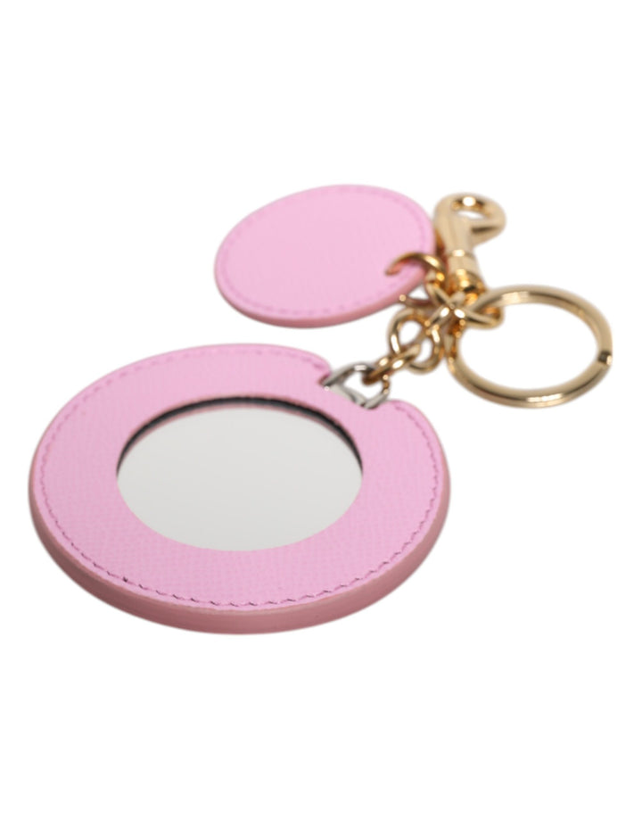 Dolce & Gabbana Pink Calf Leather Gold Metal Logo Print Keyring Keychain