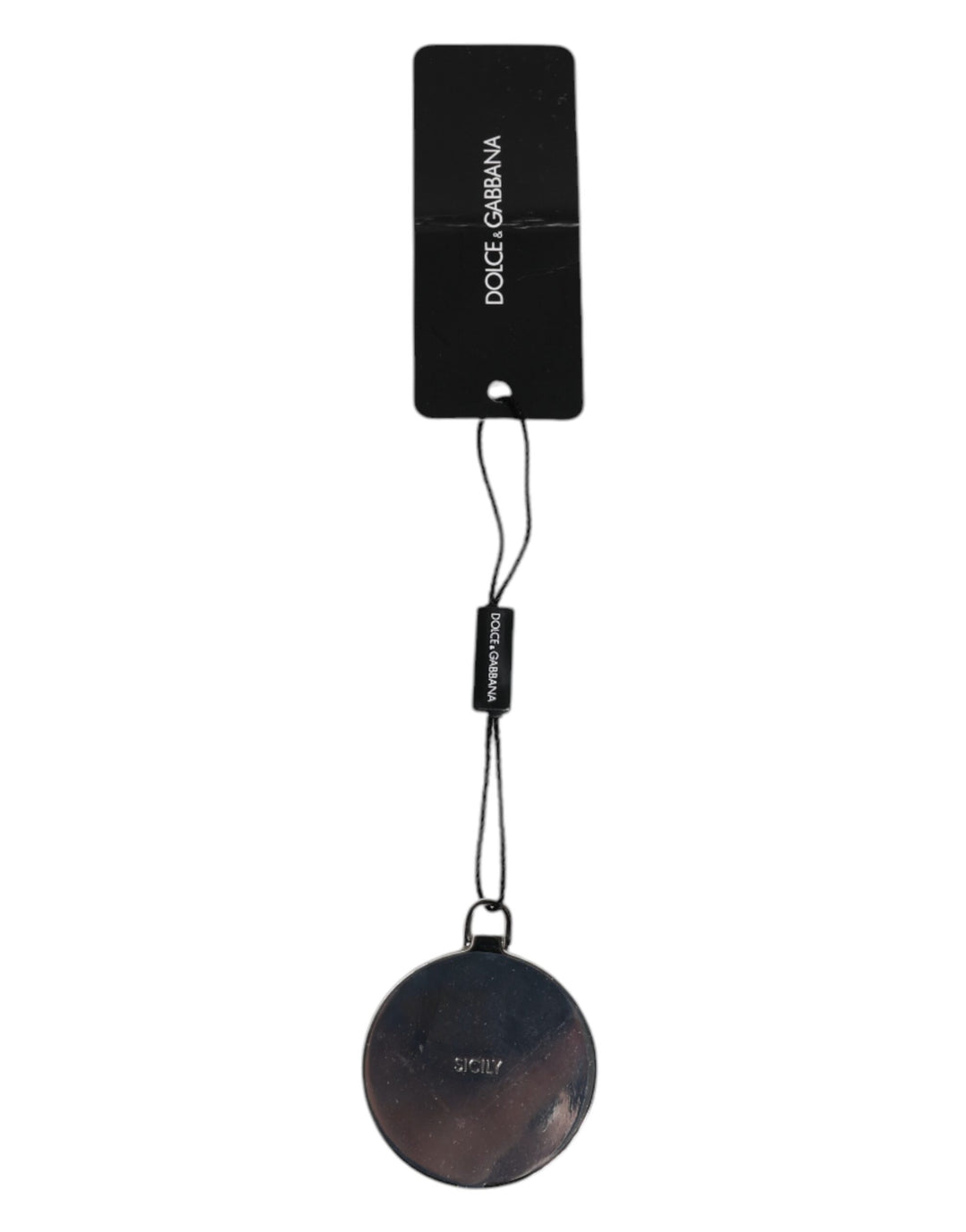 Dolce & Gabbana Pink Calfskin Leather Round Logo Hand Mirror Holder